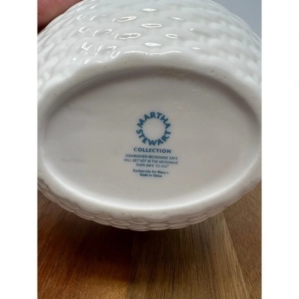White‎ Ceramic Basket Trinket Dish Handle Holder Small Decor Accent